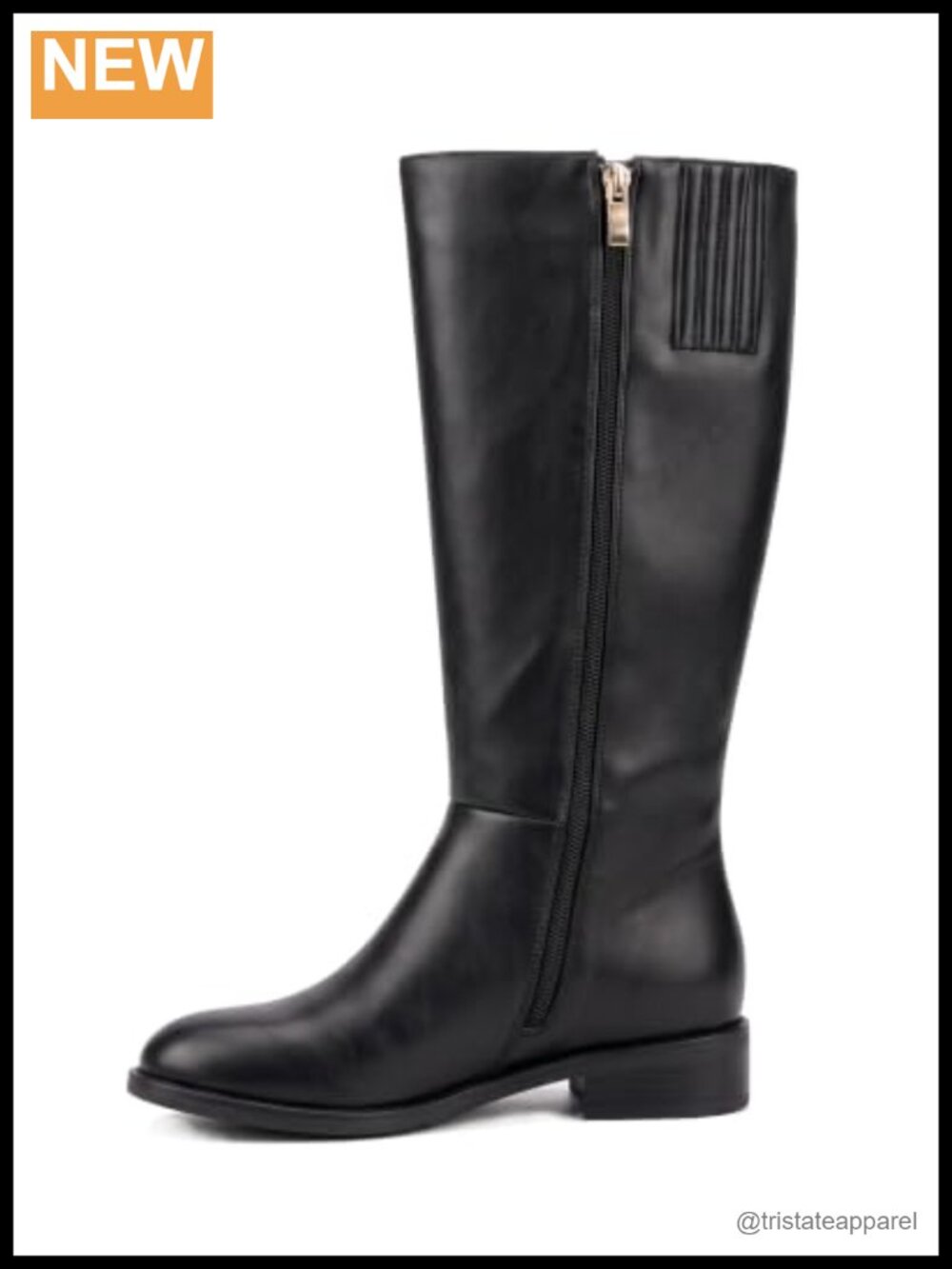 Wide Calf Boots Plus Size Round Toe Low Heel Side Zipper Faux Leather
